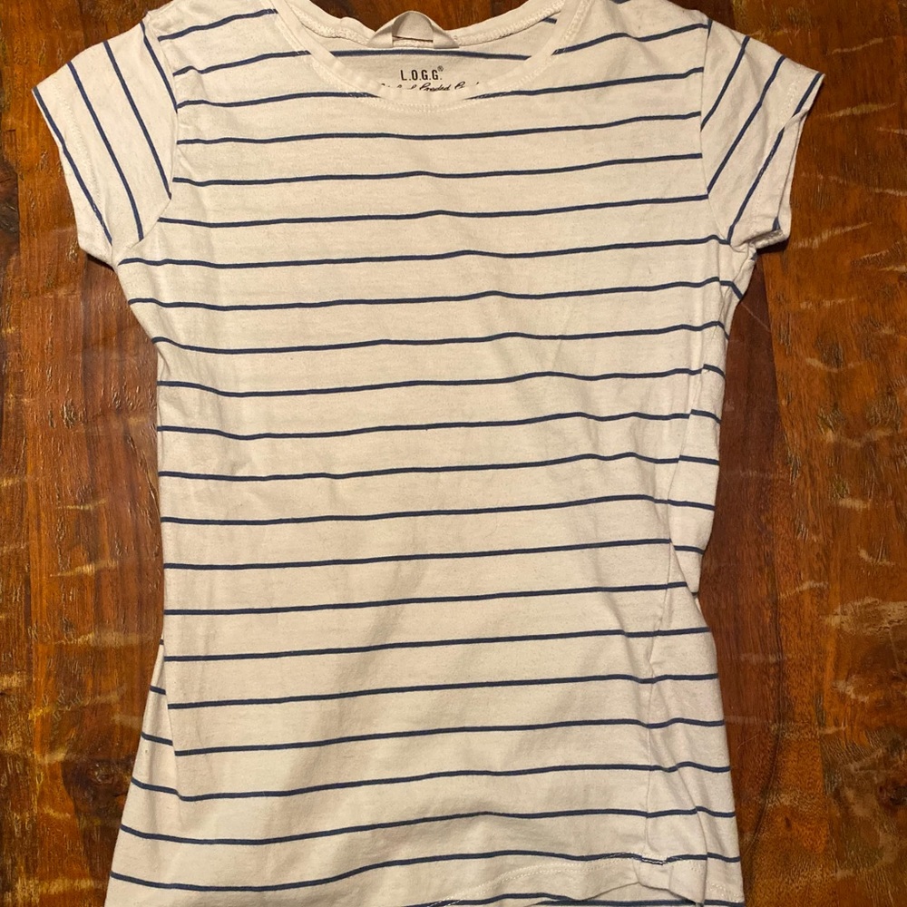 White shirt with blue stripes